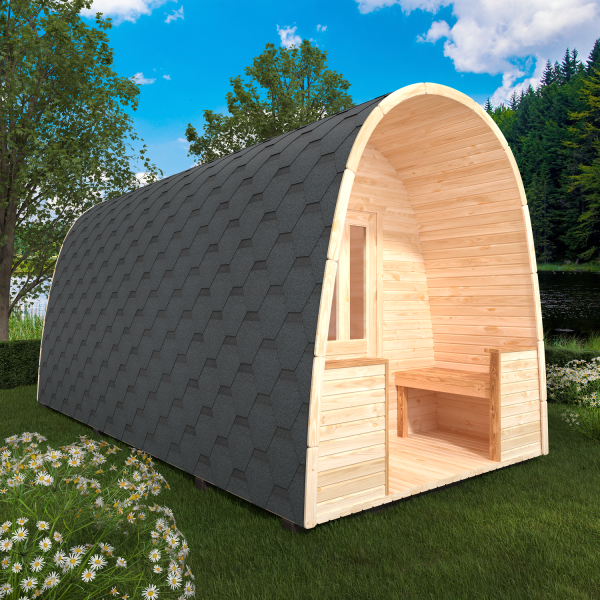 Fasssauna / Gartensauna / Banja / Viking 5,0 m mit Balkon und Vorraum